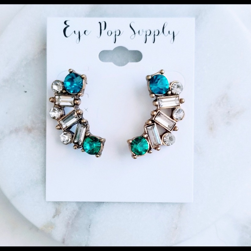 Blue And Clear Crystal Moon Earrings